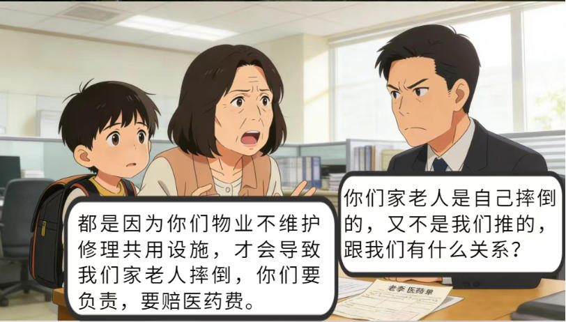 楼道灯坏了导致摔倒，物业有责任吗？